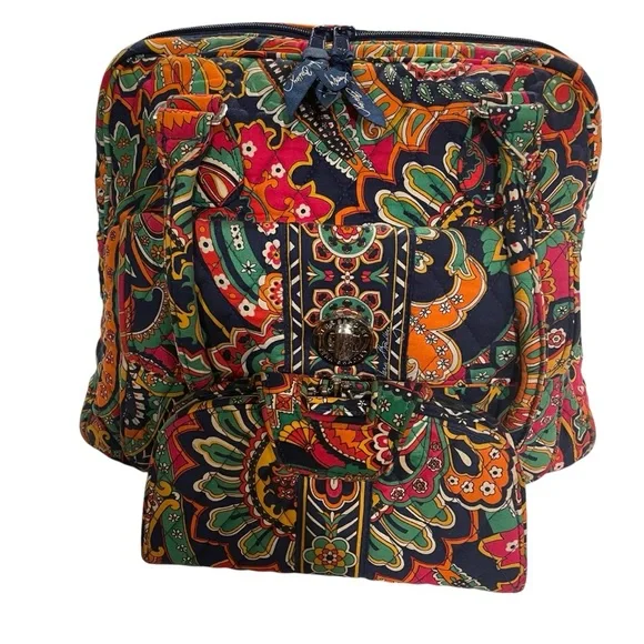Vera Bradley Venetian Tote Double Handle Purse And Wallet ID/Money Holder - Picture 1 of 15